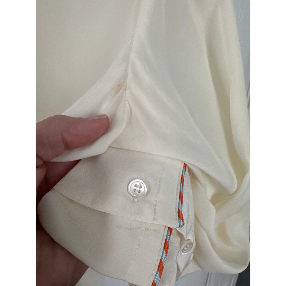 SANDRO Paul washed-silk blouse with fire/ ivory size 3 medium - Picture 13 of 13